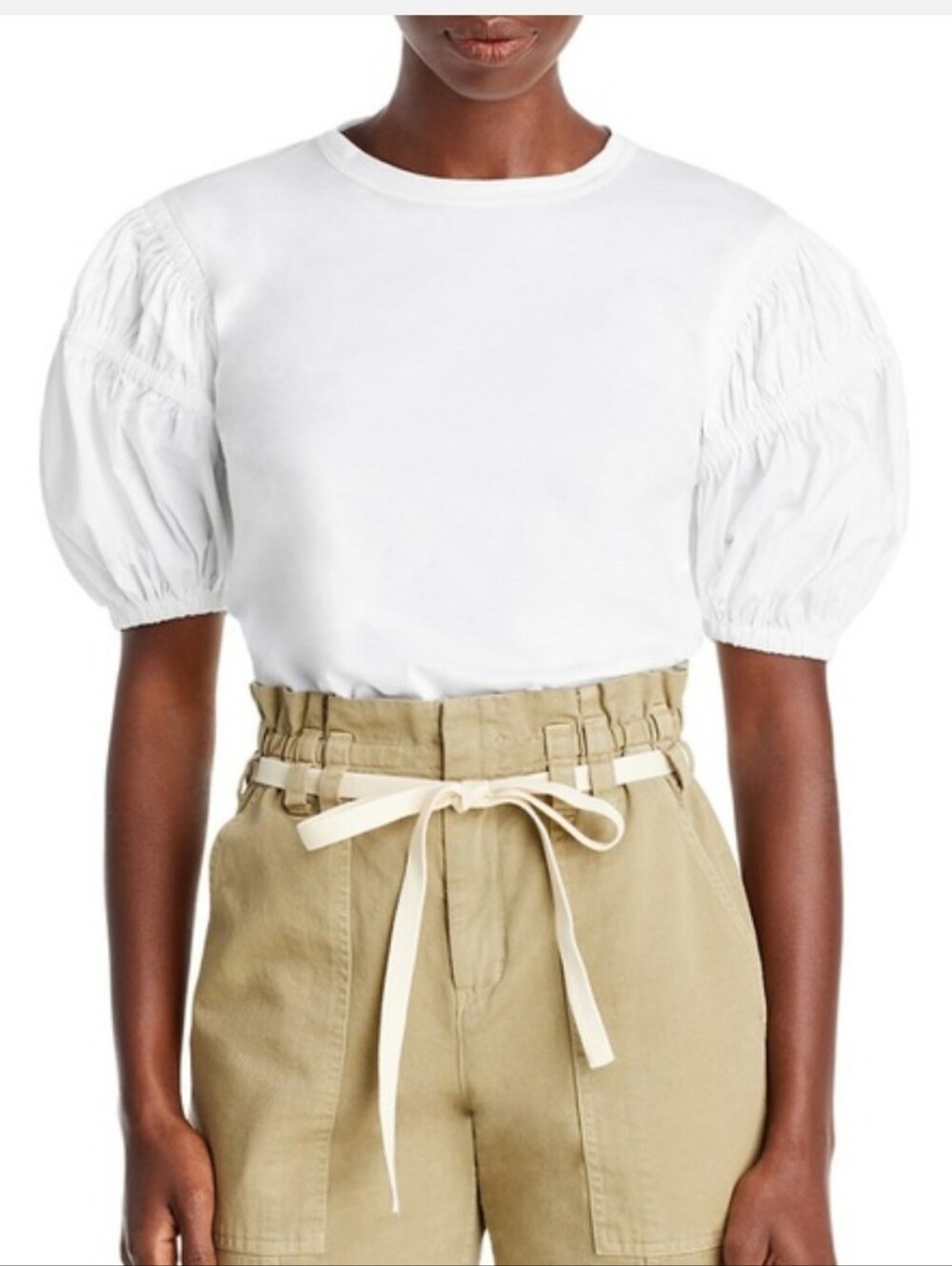 A.L.C. Ruched Puff Sleeve White Cotton Top Blouse Shirt NWT Sz XS